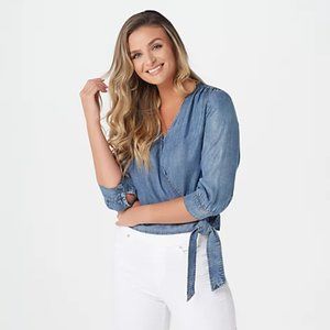 Bella Dahl Chambray True Wrap Crop Top S